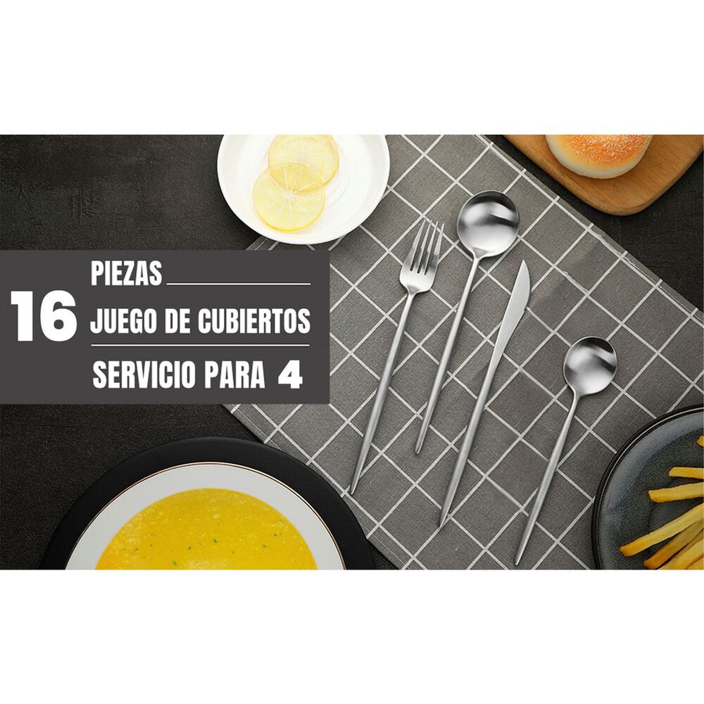 Juego Cubiertos 16 Piezas Acero Inoxidable Plateado image number 1.0