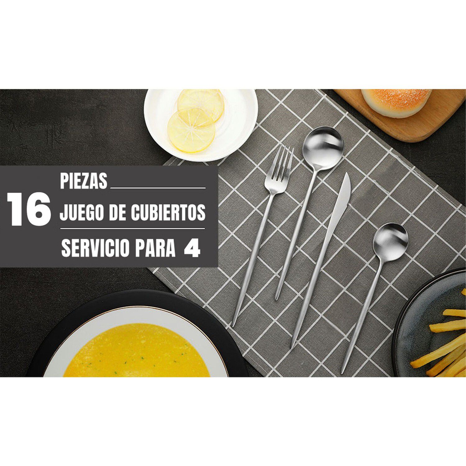 Juego Cubiertos 16 Piezas Acero Inoxidable Plateado image number 1.0