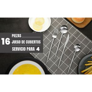 Juego Cubiertos 16 Piezas Acero Inoxidable Plateado