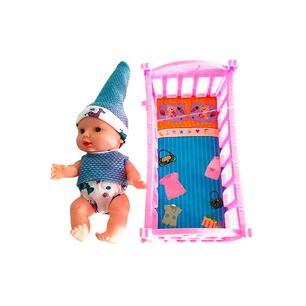 Mu&ntilde;eca Babydoll Bostecitos Mini 8" + Cuna