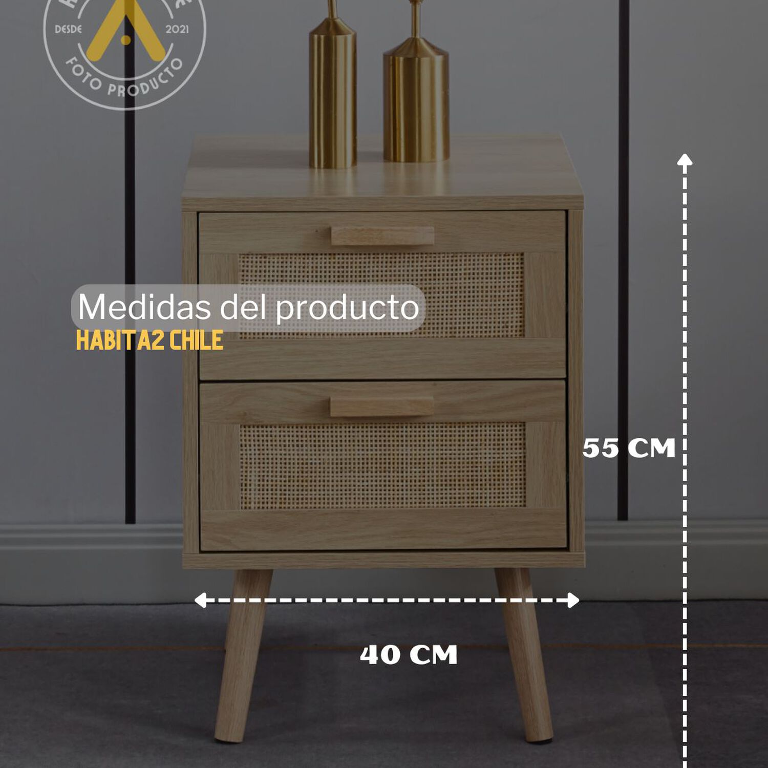 Pack 2 Veladores De Madera Y Rattan Clara image number 1.0