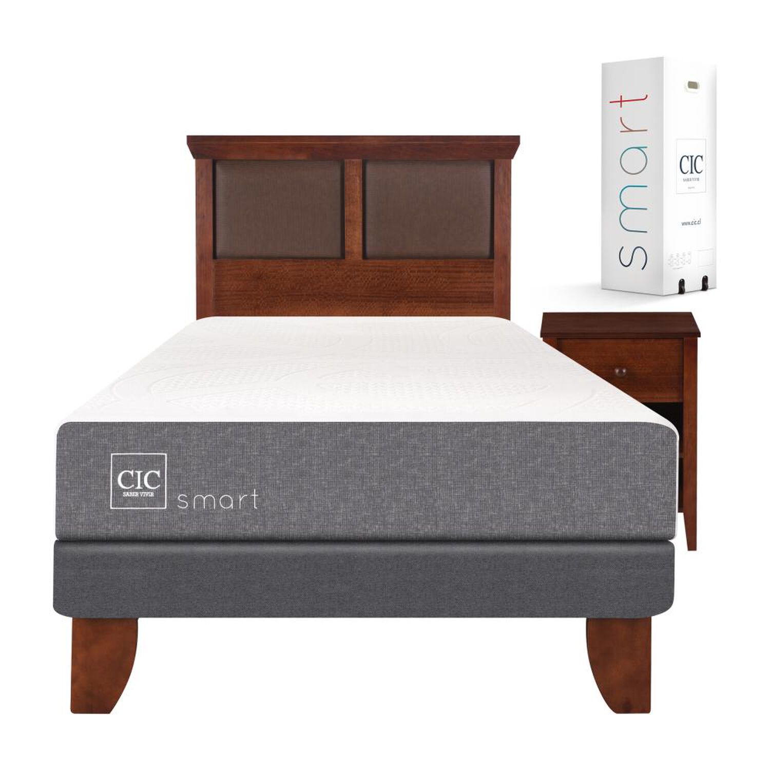 Cama Europea Cic Smart / 1.5 Plazas / Base Normal + Set De Maderas image number 0.0