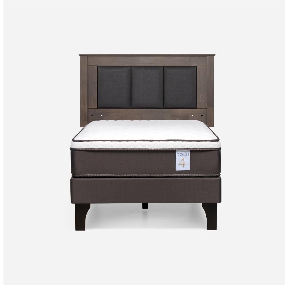 Cama Europea Rosen New Style 4 Plus / 1 Plaza / Base Normal  + Respaldo Rachel Gris image number 0.0
