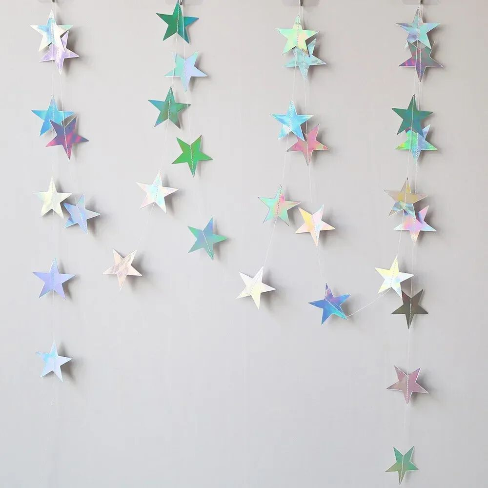 Guirnaldas De Papel Estrellas Espejo Oro Plata Rosa 4 Metros image number 0.0