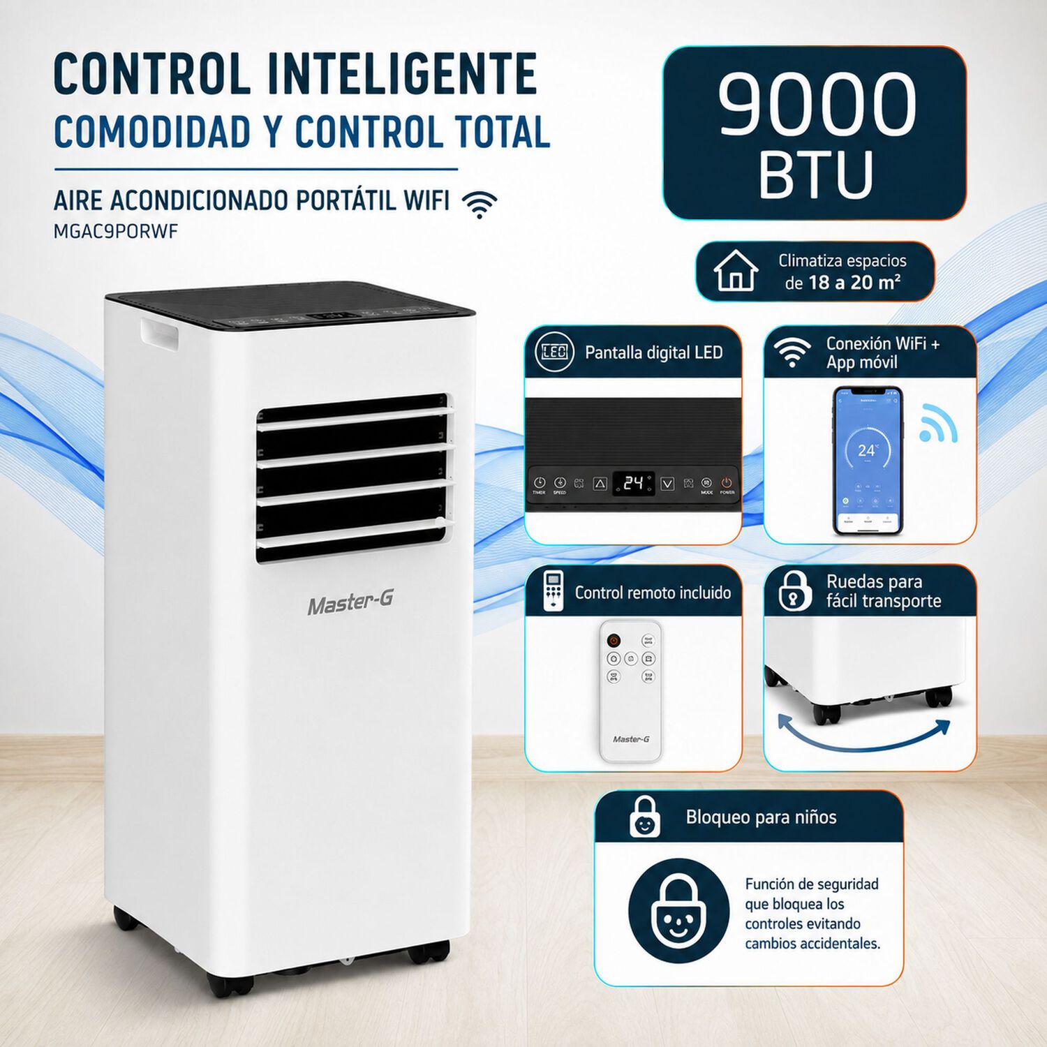 Aire Acondicionado Port&aacute;til Wifi 9000 Btu 4 En 1 Mgac9porwf image number 3.0