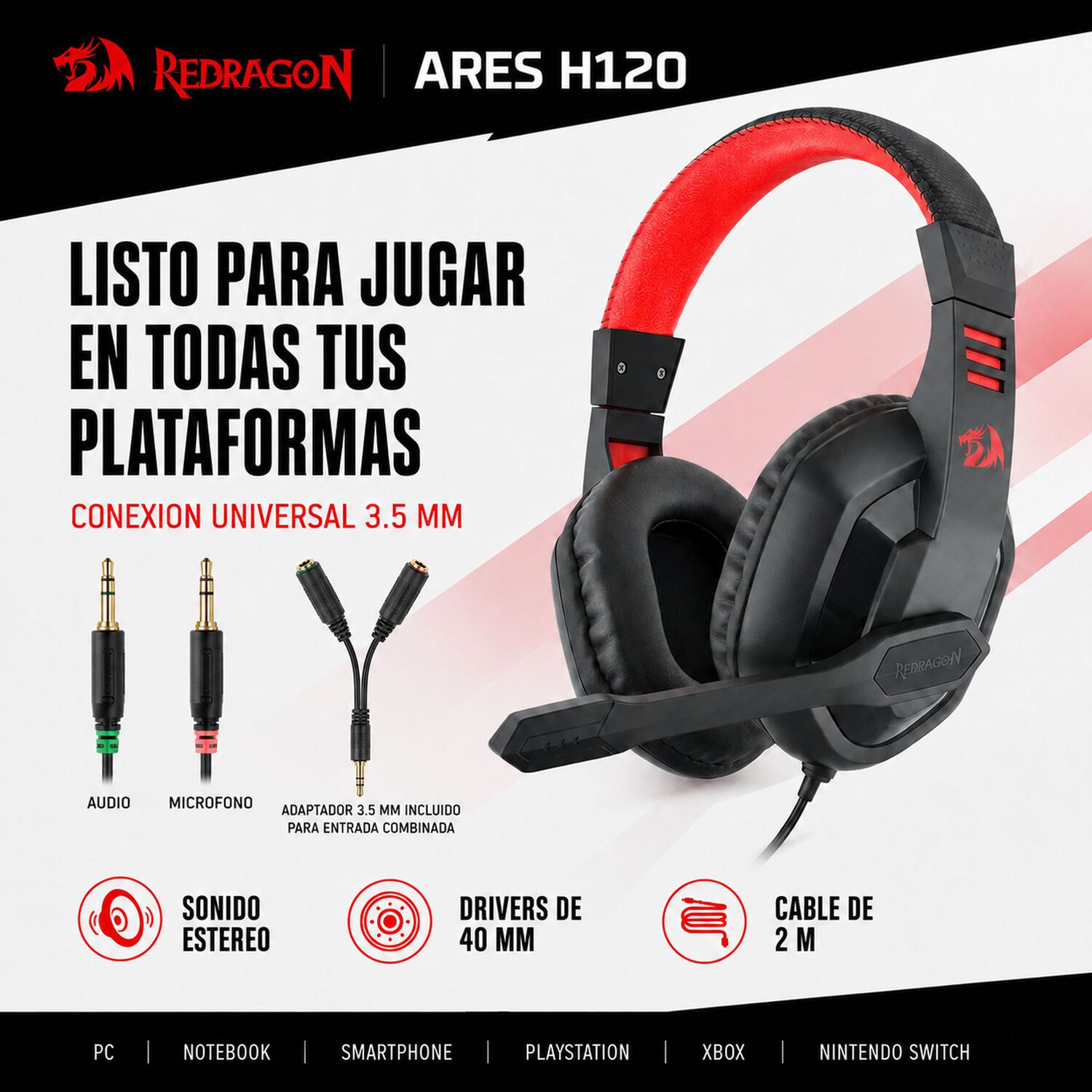 Audifonos Redragon Ares Gaming Edition Multiplataformas image number 6.0
