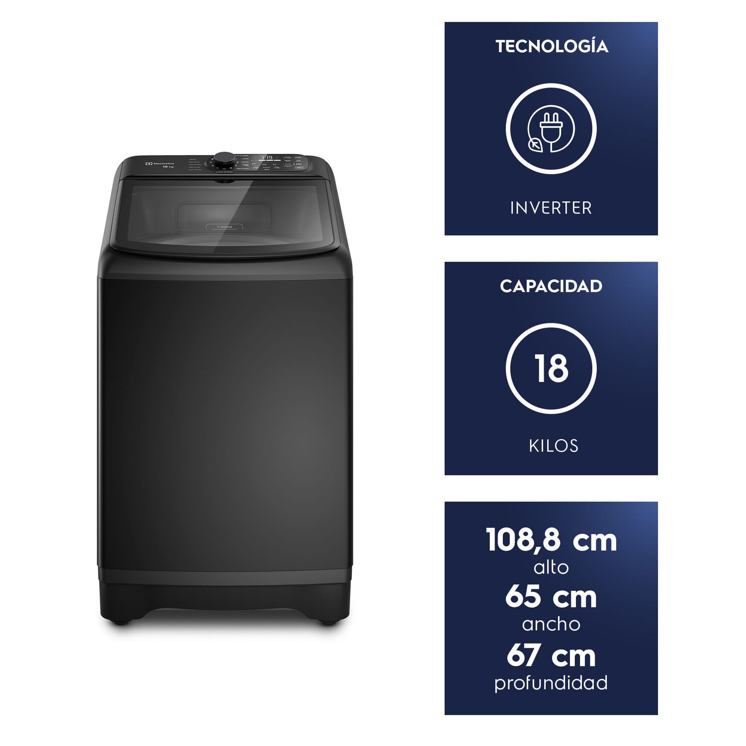 Lavadora Autom&aacute;tica 18kg Carga Superior Inverter Emtl18ib Negra image number 1.0