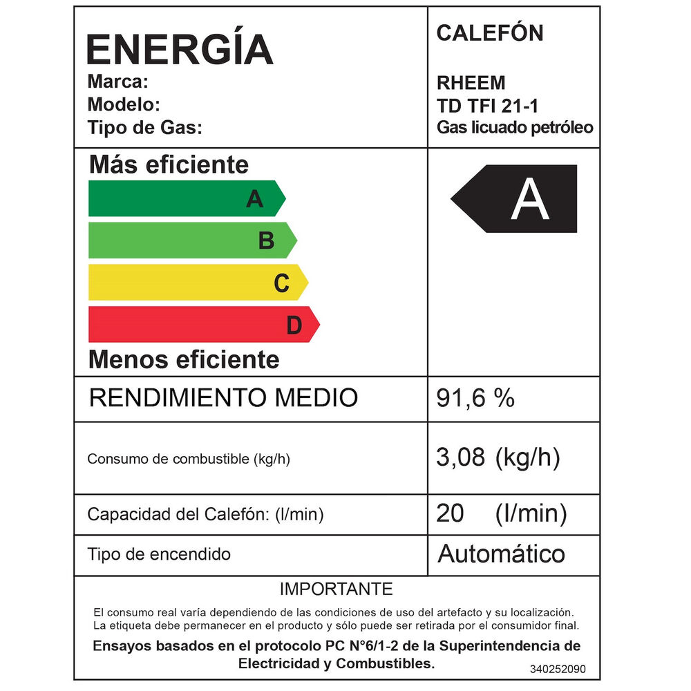 Calefont 21 L Gas Licuado T. Forzado + Control Digital Rheem image number 1.0