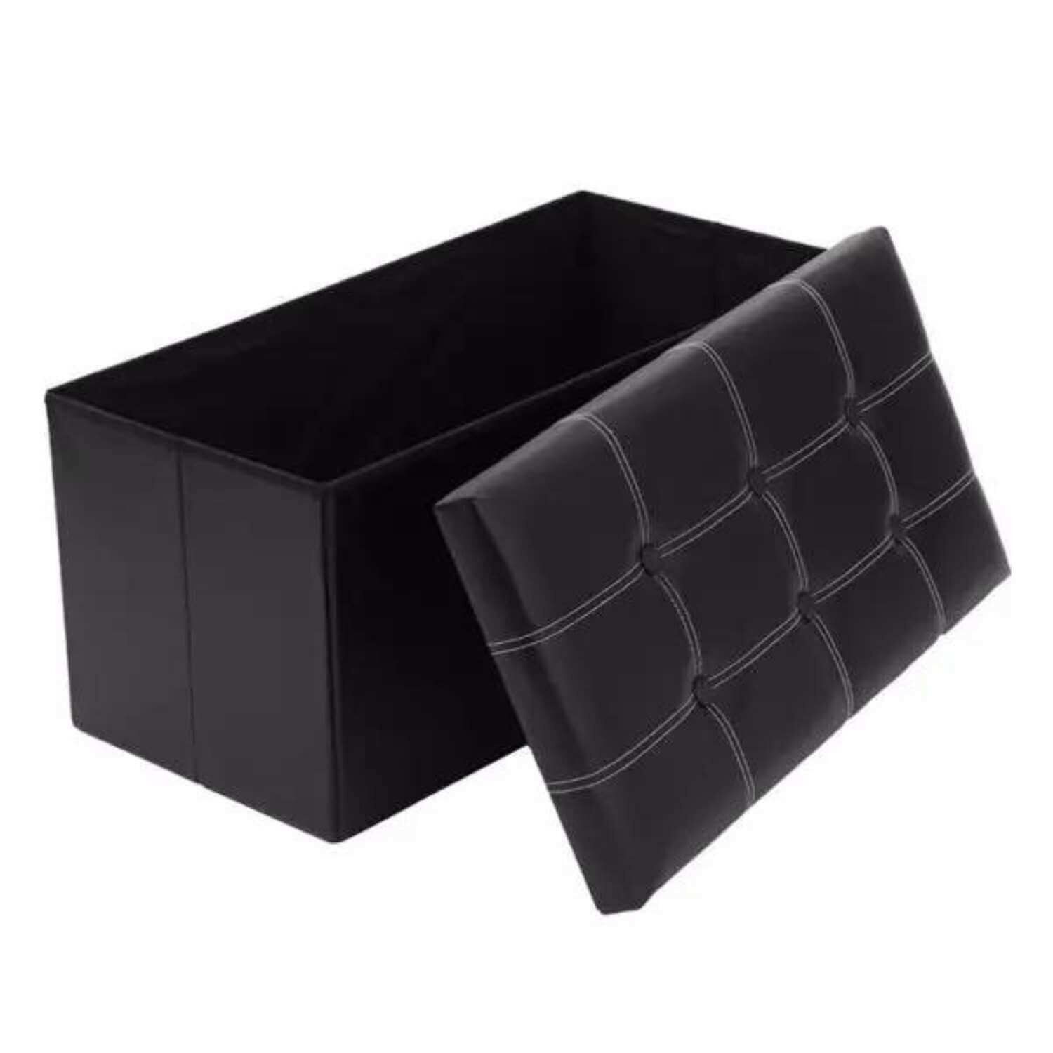 Ba&uacute;l Otomano Plegable De Ecocuero Negro image number 2.0