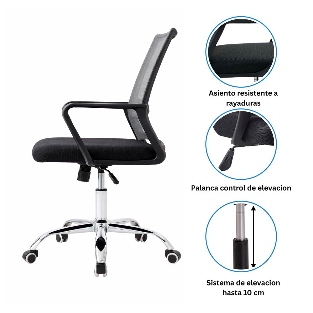 Silla De Oficina Ergon&oacute;mica Santiago Con Altura Ajustable Y Soporte Lumbar image number 3.0