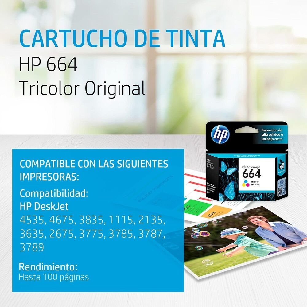 Tinta Hp 664 Tricolor 2ml Cartridge Original F6v28al image number 3.0