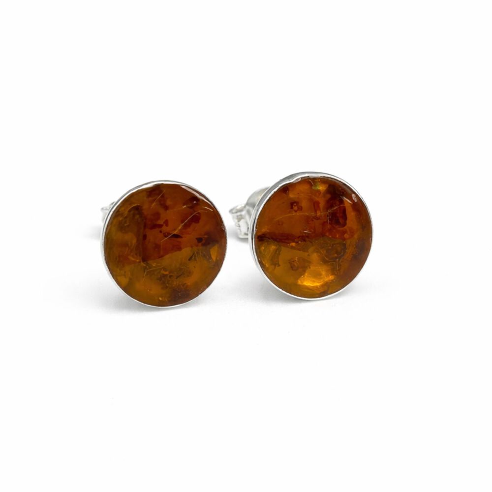 Aros &Aacute;mbar Circular Plata 950 Tornillo Mariposa Mujer Elegantes Piedra &Aacute;mbar image number 0.0