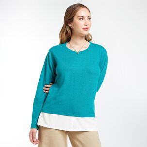 Sweater Liso Con Blusa En Ruedo Cuello Redondo Mujer Geeps