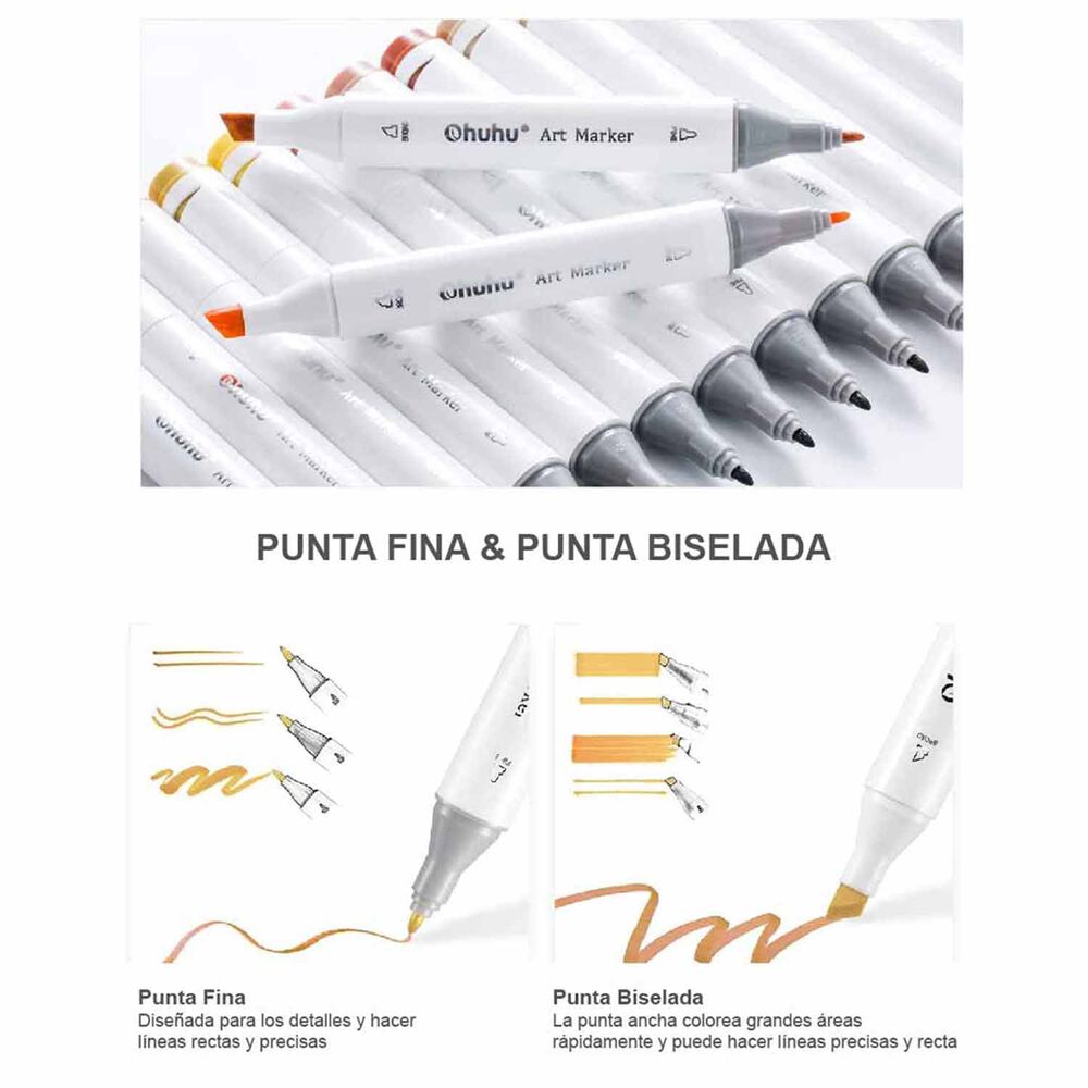 Ohuhu 80 Marcadores Alcohol + 1 Blender Oahu Fina & Biselada image number 4.0