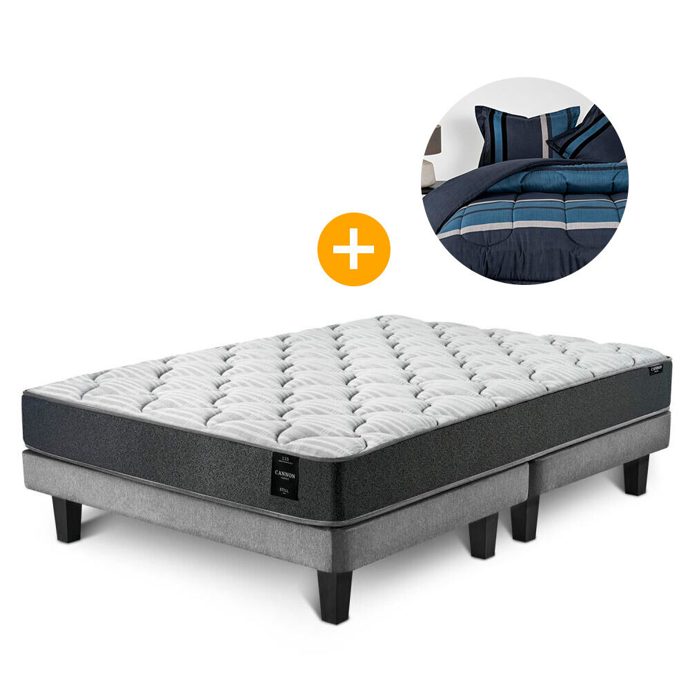 Cama Europea Cannon Home New Still / 2 Plazas / Base Dividida + Plum&oacute;n Cannon Stone image number 0.0