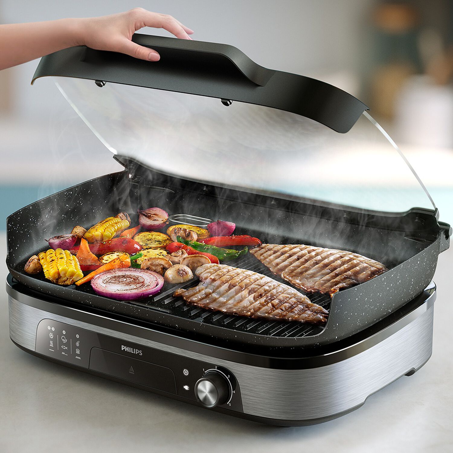 Parrilla El&eacute;ctrica 2400w Ahumador Infusor Hd6212/90 Philips image number 3.0