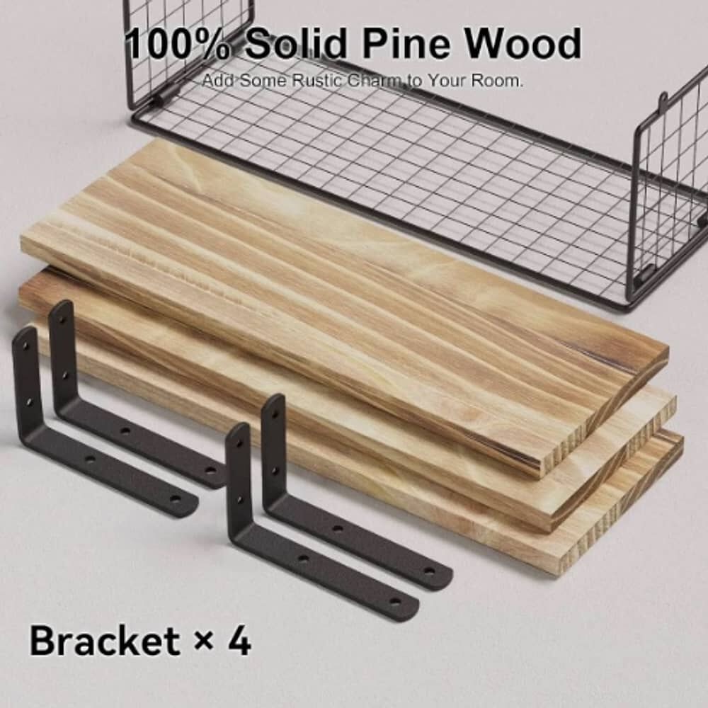 Repisas Flotantes De Madera X3 Con Reja 100% Pino image number 4.0