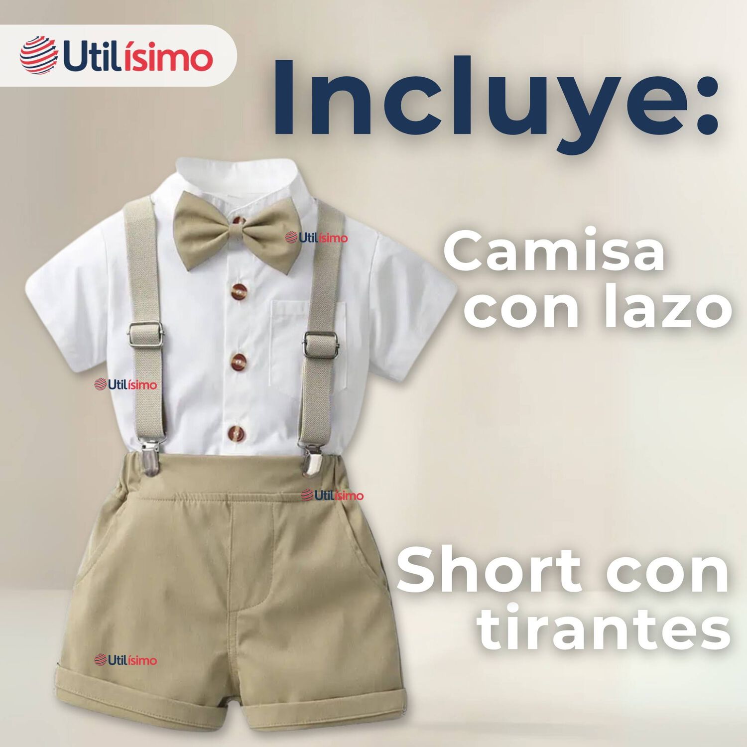 Conjunto De Vestir Con Tirantes Camisa Short Algod&oacute;n Bebes Beige image number 1.0