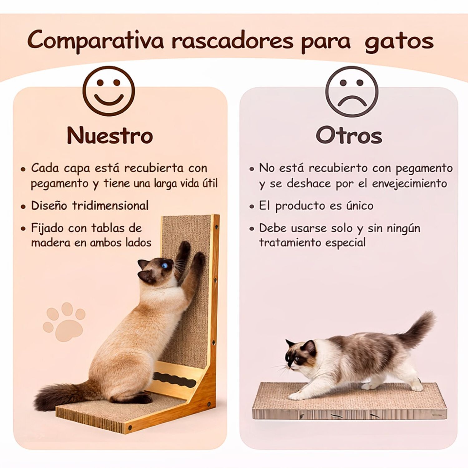 Rascador Para Gatos Madera Forma L Resistente Duradero image number 6.0