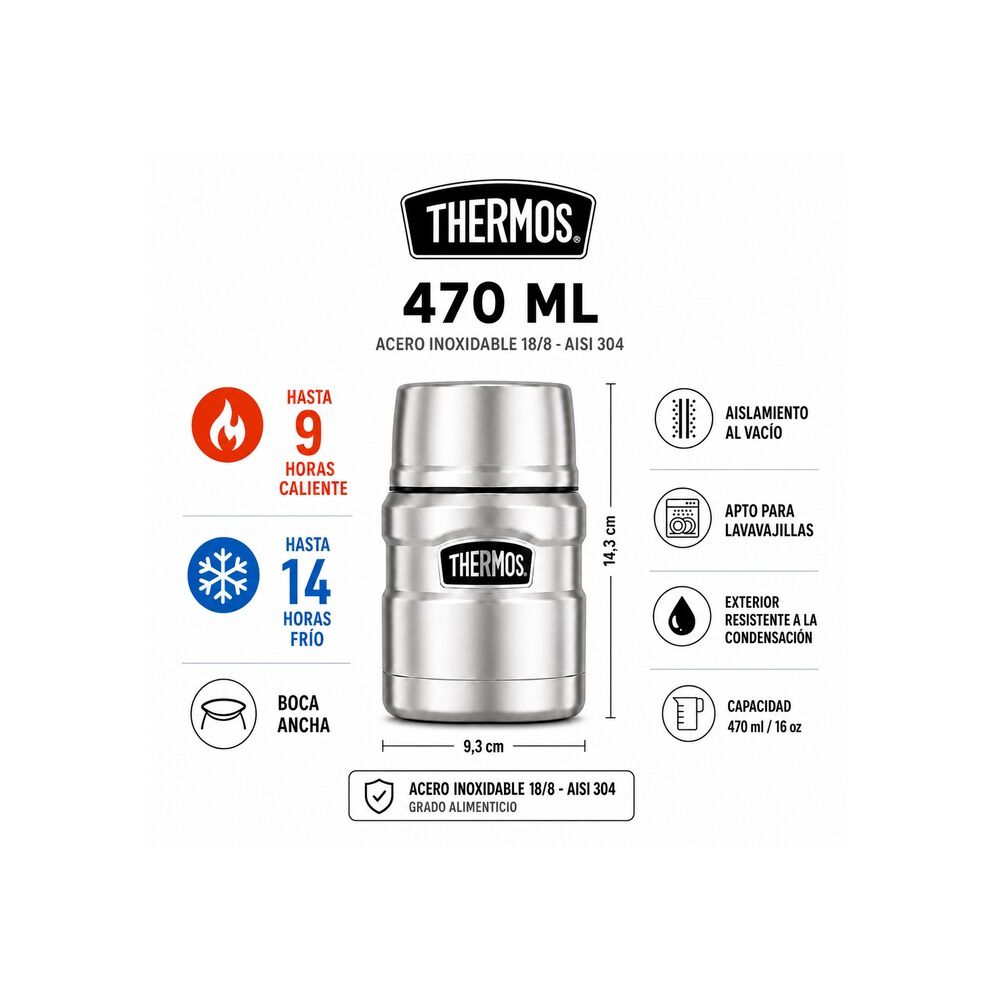 Termo De Comida Premium Inox Thermos King 470ml Verde image number 7.0