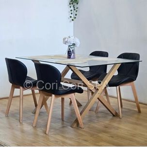 Comedor Medlock 120x80cm + 4 Sillas Mariposa Ecocuero Wood Negro