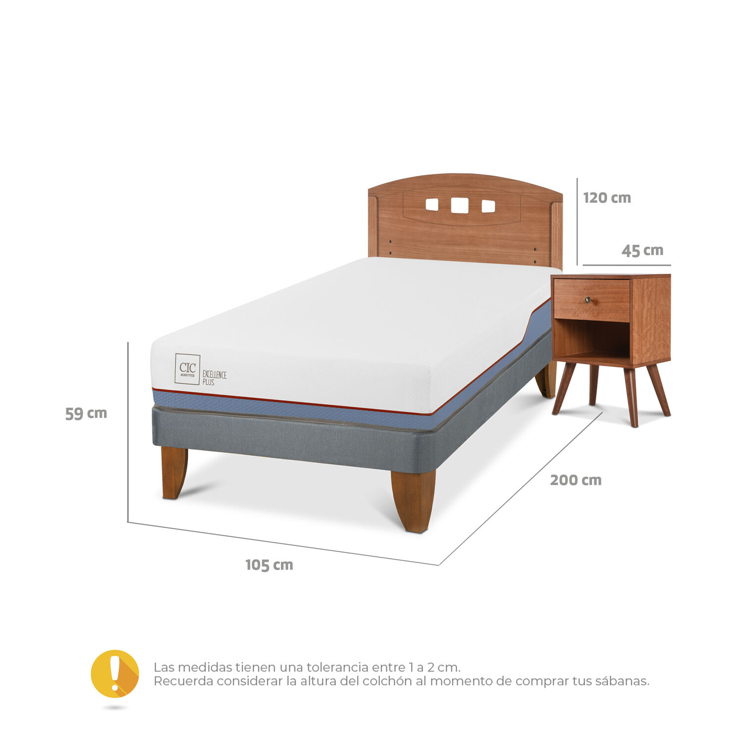 Cama Europea Cic Excellence Plus / 1.5 Plazas / Base Normal + Set De Maderas image number 2.0
