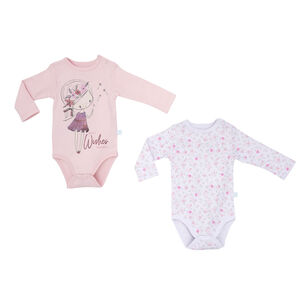 Set 2 Bodys Manga Larga Rosado Hada Ni&ntilde;a 3 - 6 Meses