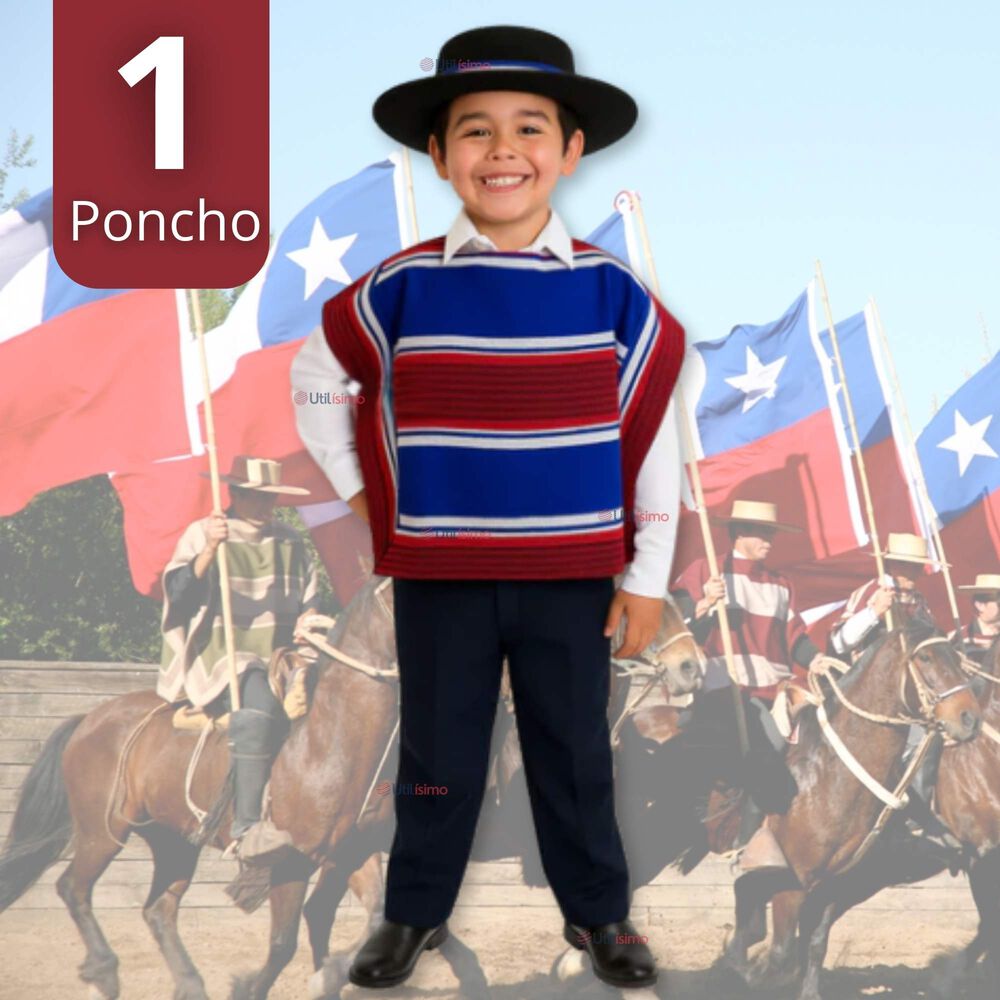 Poncho Manta Huaso Cueca Fiestas Patrias Para Ni&ntilde;os image number 0.0