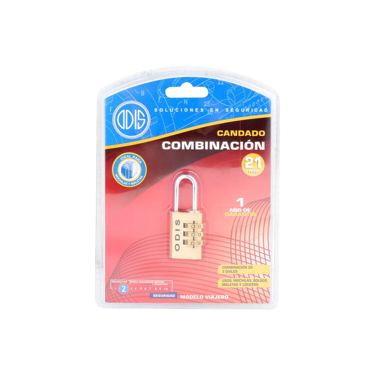 Candado Con Clave Odis 21mm 3 Diales Maleta Casillero image number 4.0