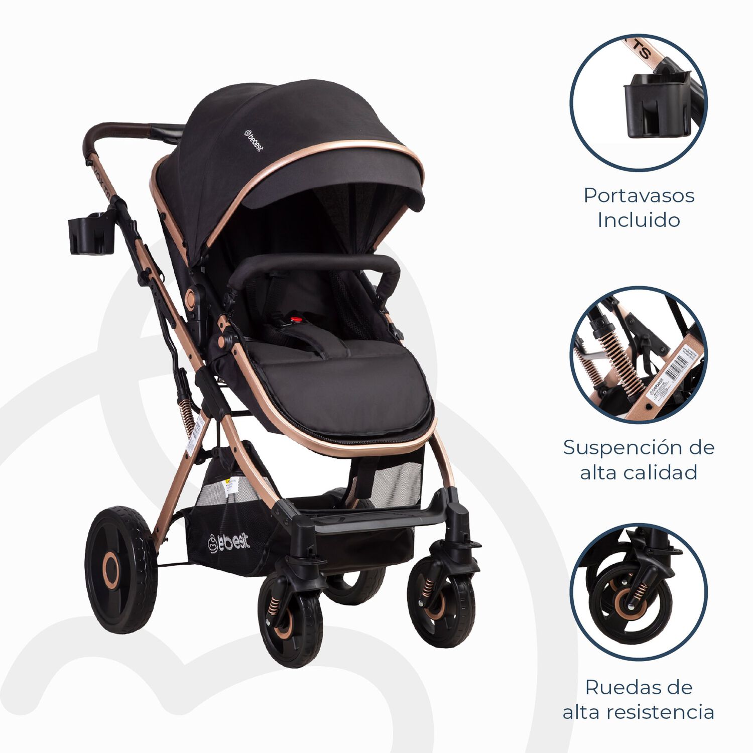 Coche Cuna Paseo Vox Gold Negro Bebesit image number 4.0