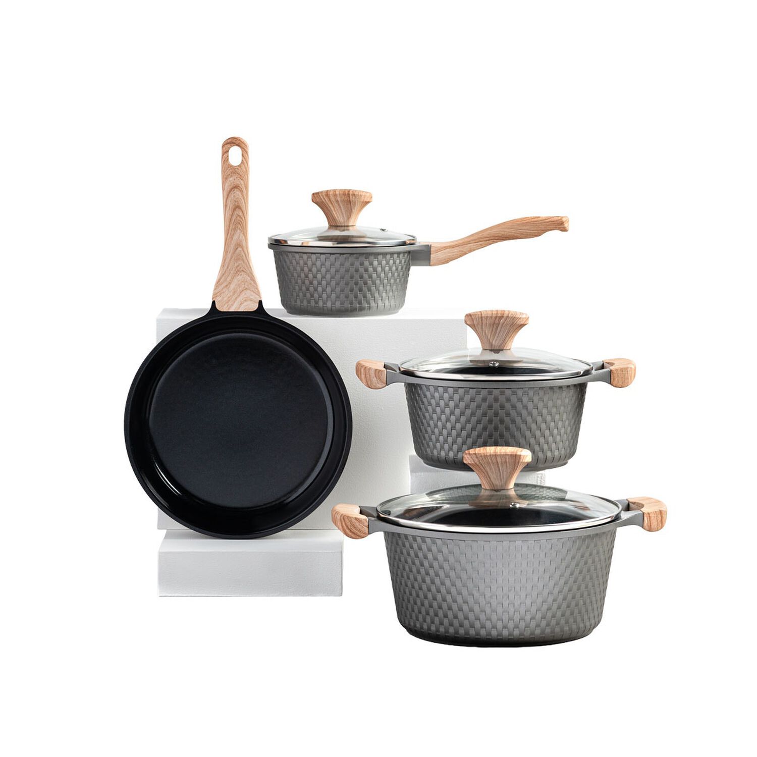 Bater&iacute;a De Cocina Thomas Th Mb07gm 7 Piezas Aluminio Fundido Juego Set De Ollas Y Sart&eacute;n Antiadherente Cer&aacute;mico Efecto M&aacute;rmol Mangos Apto Inducci&oacute;n image number 0.0