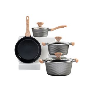 Bater&iacute;a De Cocina Thomas Th Mb07gm 7 Piezas Aluminio Fundido Juego Set De Ollas Y Sart&eacute;n Antiadherente Cer&aacute;mico Efecto M&aacute;rmol Mangos Apto Inducci&oacute;n