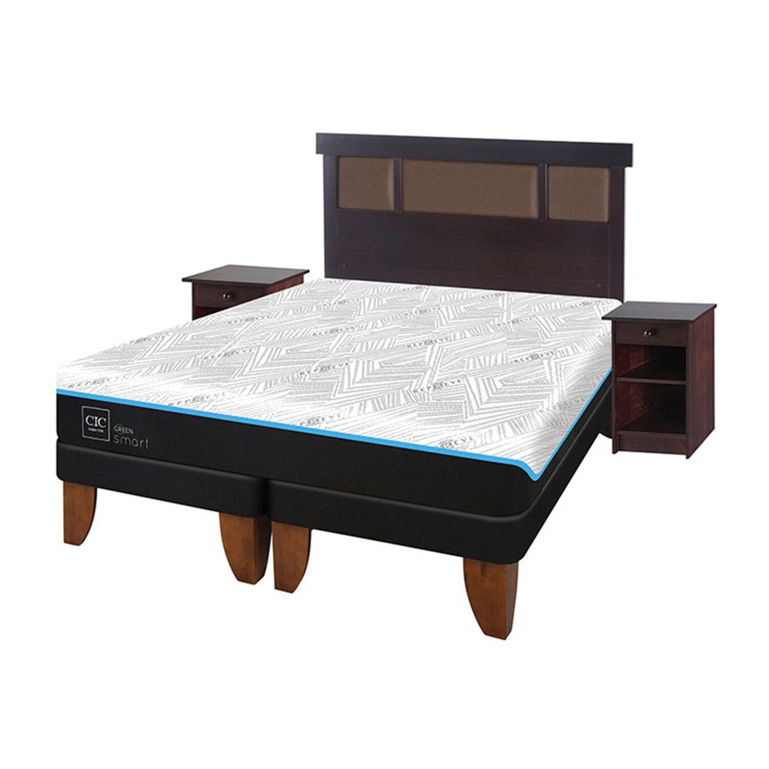 Cama Europea Cic Green Infinity / 2 Plazas / Base Dividida + Set De Maderas image number 1.0