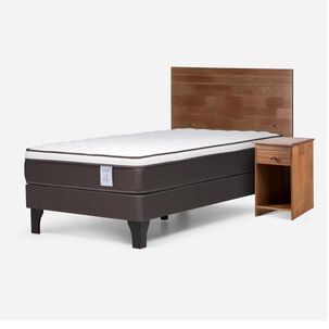 Cama Europea Rosen New Style 4 Plus / 1 Plaza / Base Normal + Set De Maderas Tabor Caramelo