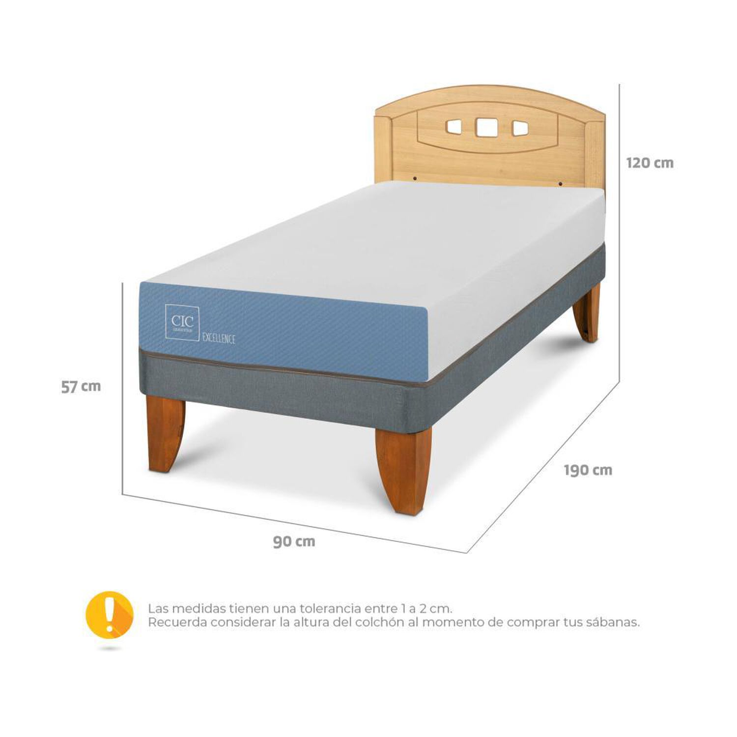 Cama Europea Cic Excellence / 1 Plaza / Base Normal + Respaldo image number 2.0
