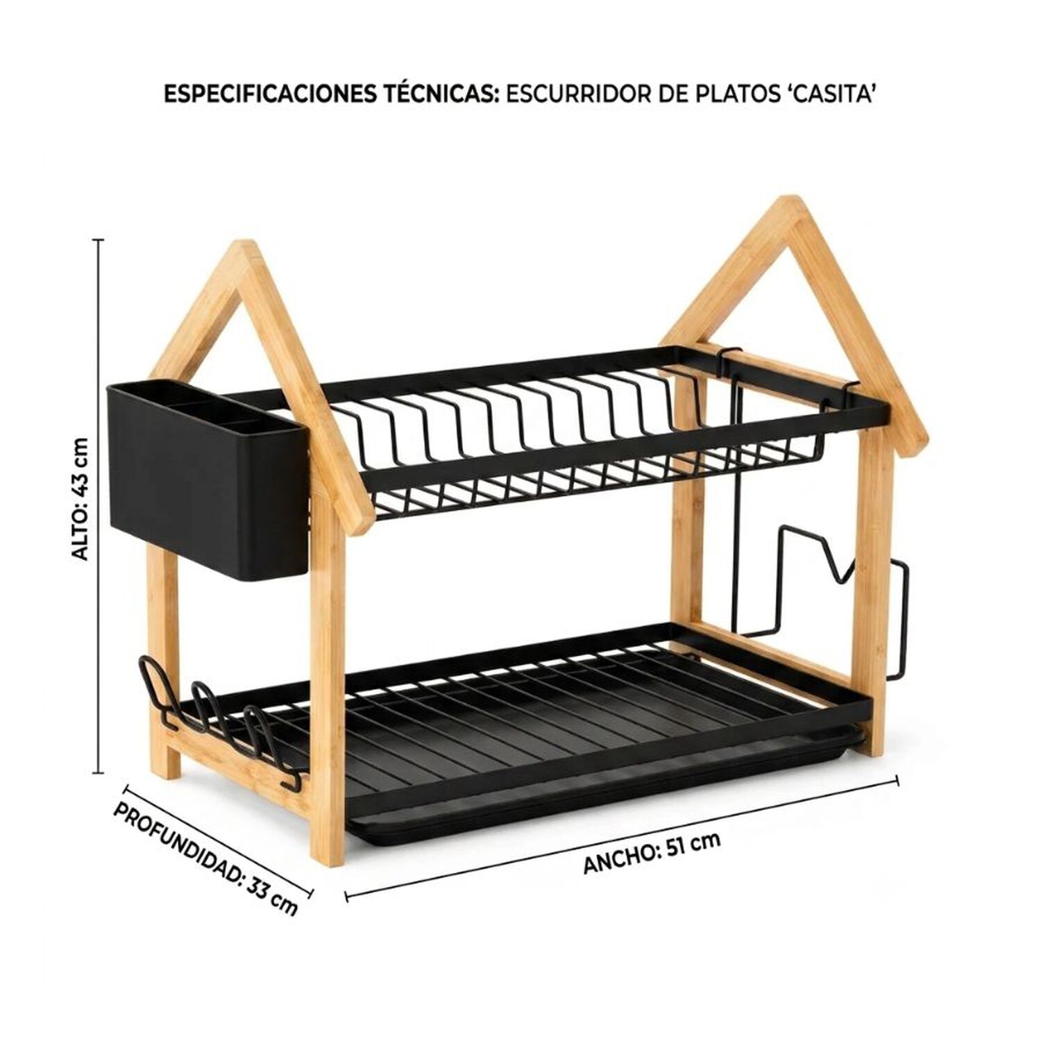 Escurridor Platos 2 Niveles Bamb&uacute; Y Metal Negro Organizador Cocina image number 2.0
