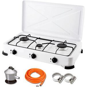 Cocina Encimera A Gas Licuado 3 Platos Blanca + Kit De Instalaci&oacute;n