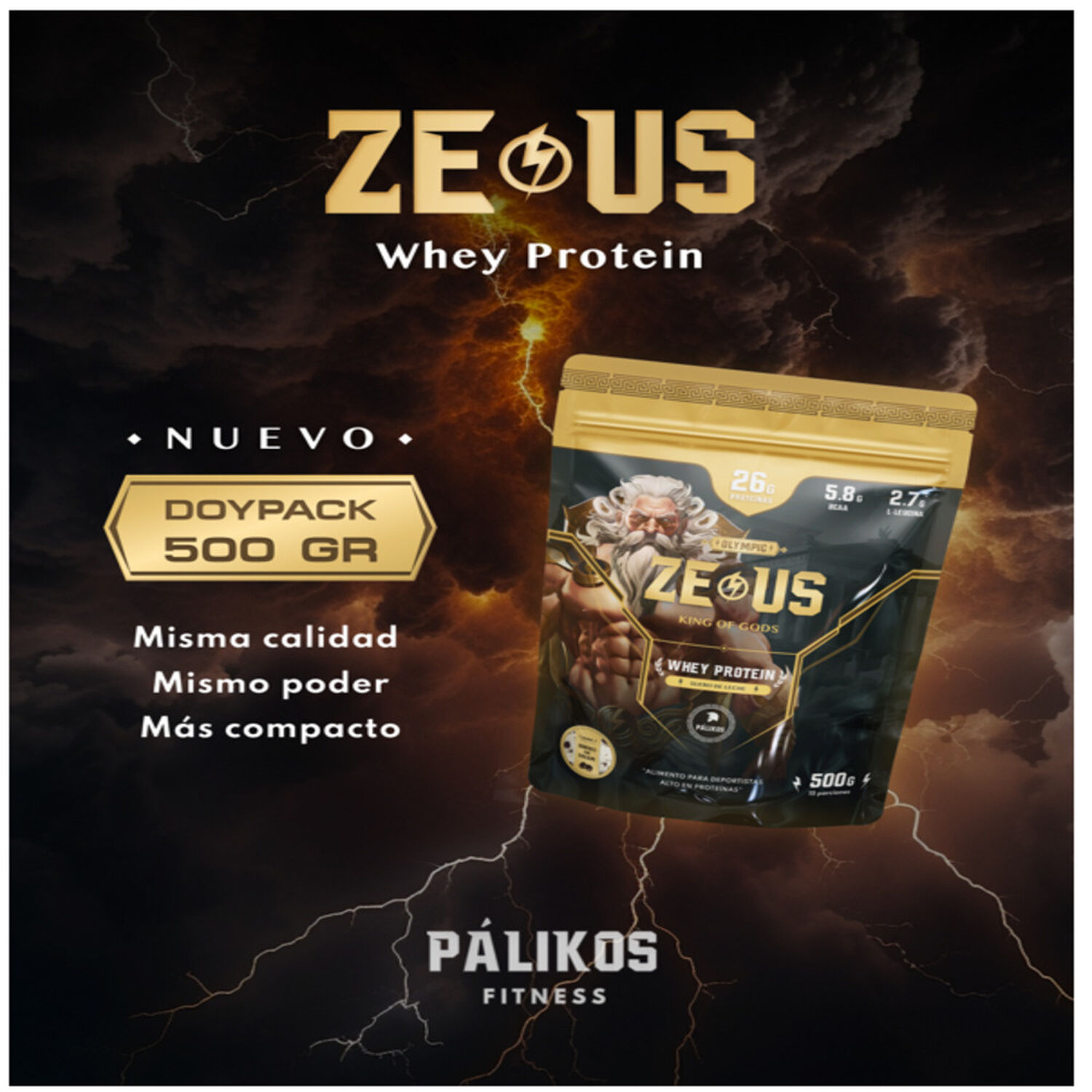 Proteina Zeus 500 G / Sabor Chocolate / Formato Doypack image number 2.0