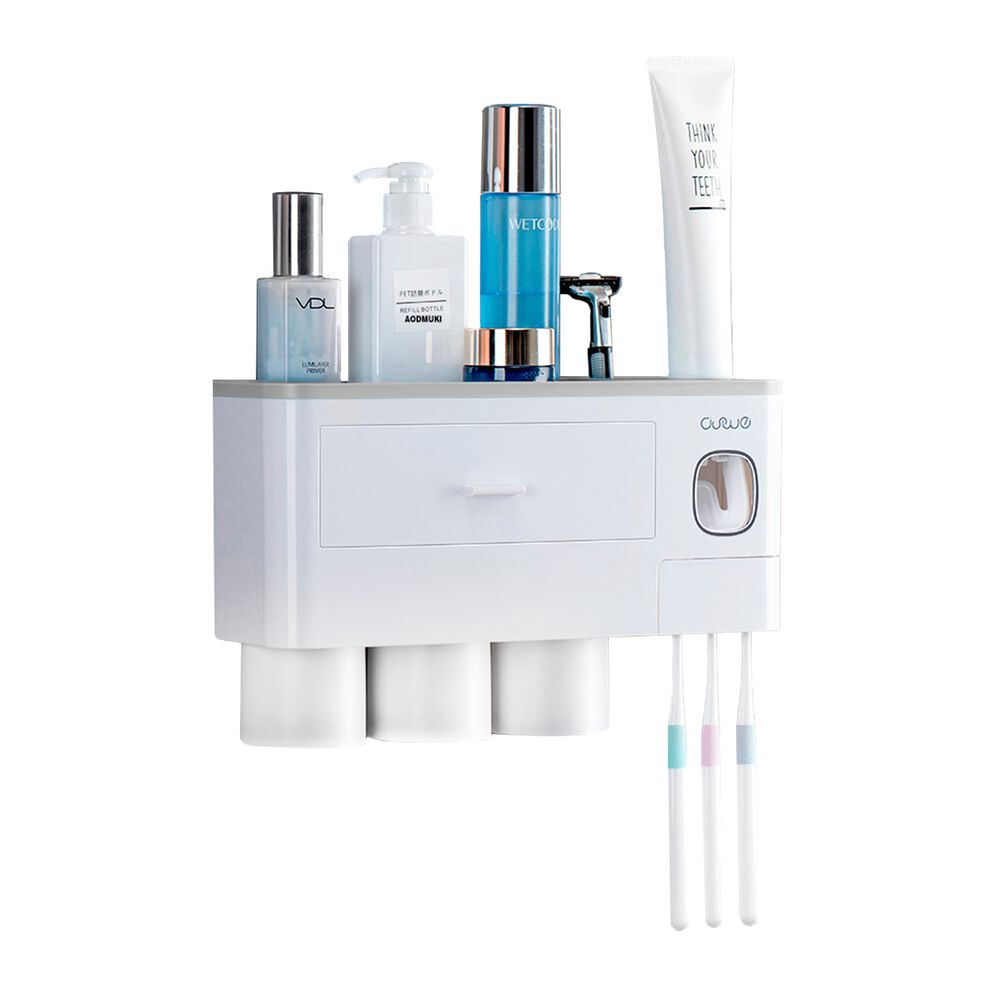 Organizador de baño con dispensador de pasta dental y porta cepillos image number 1.0