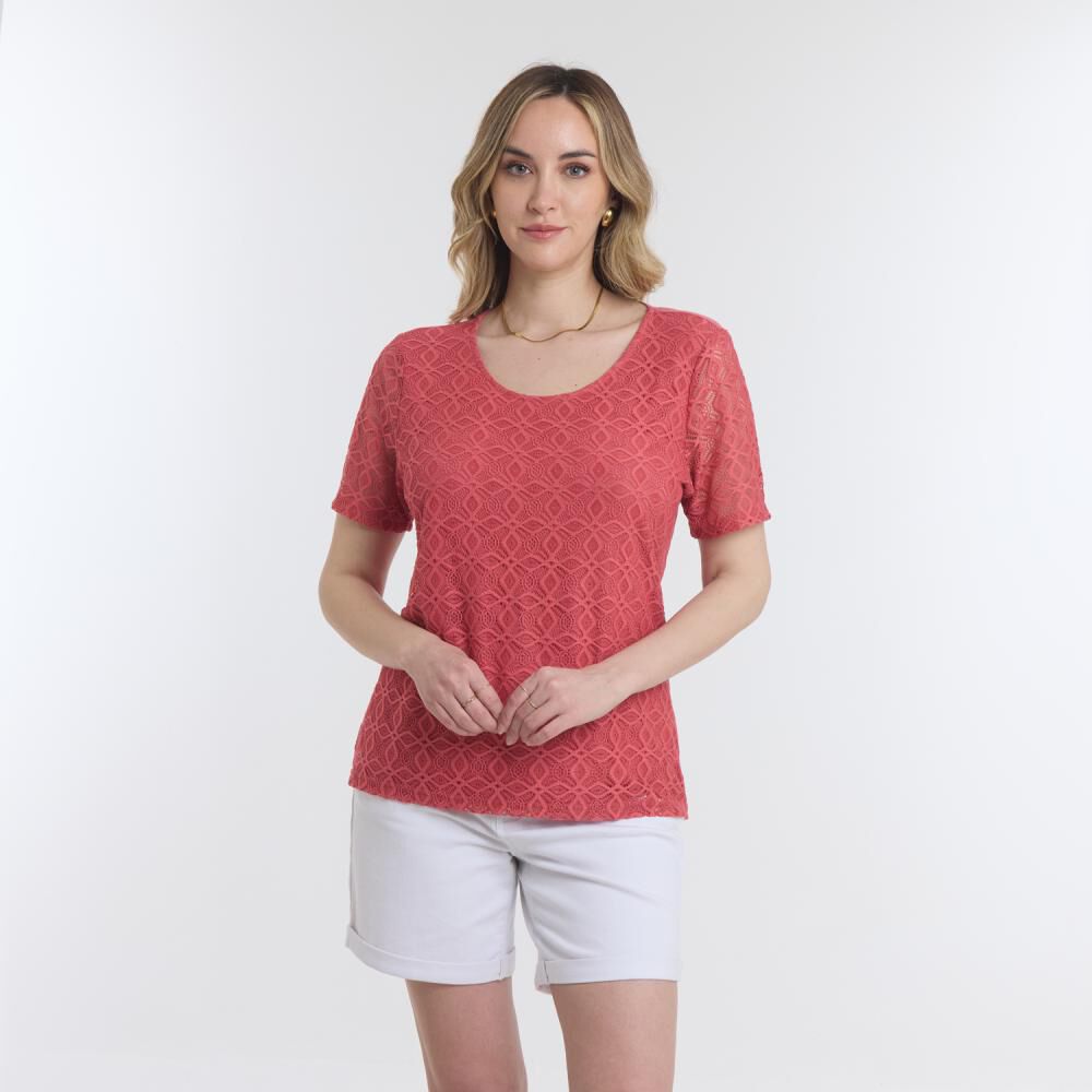 Polera Lace Delantero Manga Corta Cuello Redondo Mujer Geeps image number 0.0