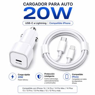 Cargador De Auto 20w Usb-c A Lihtning Compatible Con Iphone