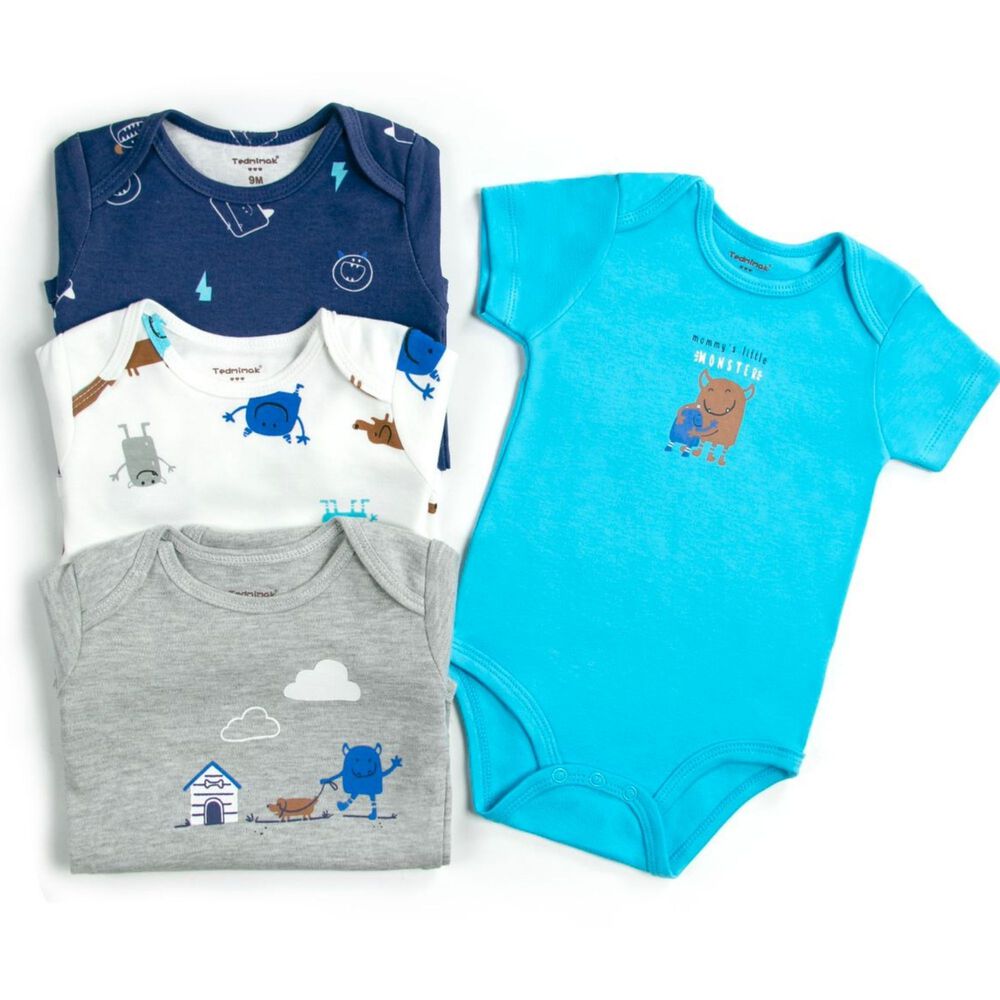 Pack 4 Bodys Ni&ntilde;o Manga Corta Tedmimak 100% Algod&oacute;n Blue Monster image number 1.0