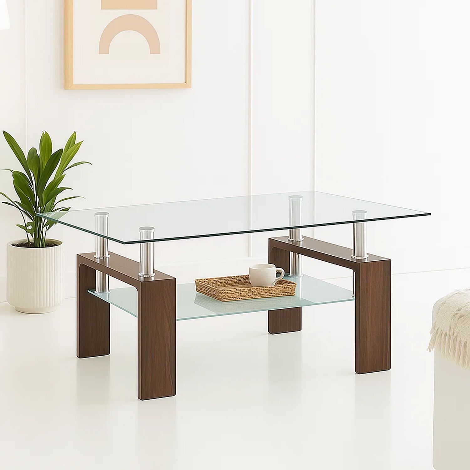 Mesa De Centro Para Living Rectangular De Vidrio Y Madera Oscura image number 2.0