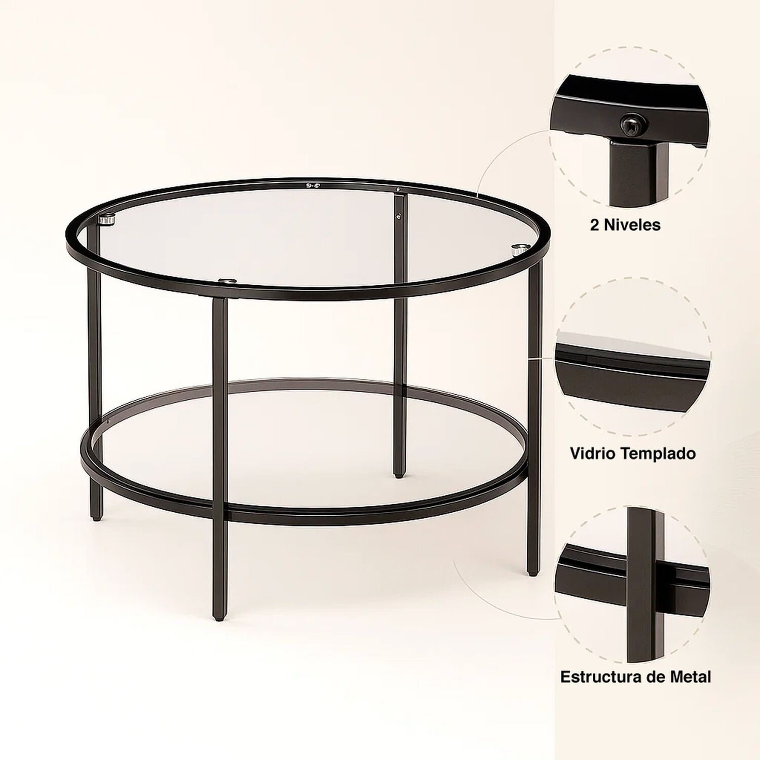 Mesa De Centro Orbe Con Vidrio Y Metal Negro image number 4.0