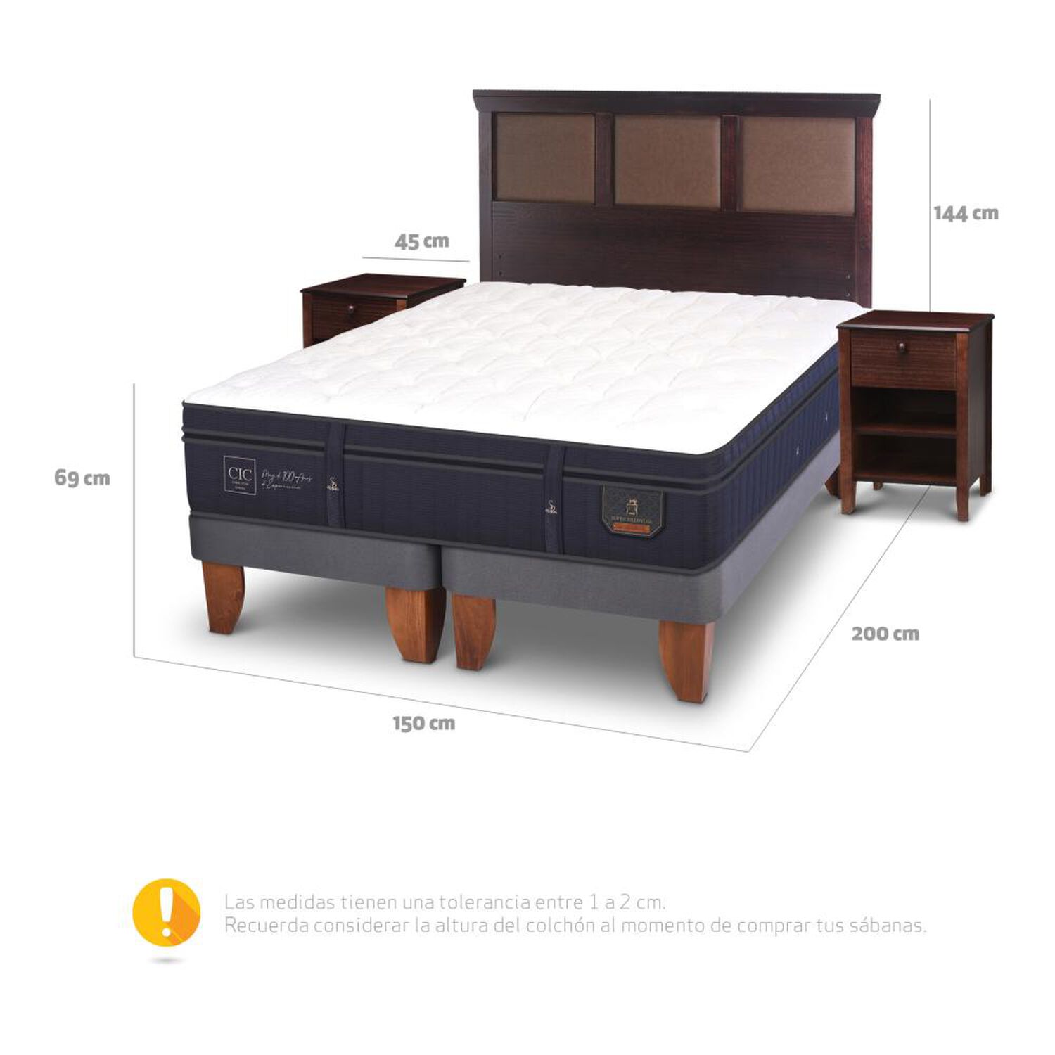 Cama Europea Cic Super Premium / 2 Plazas / Base Dividida + Set De Maderas image number 4.0