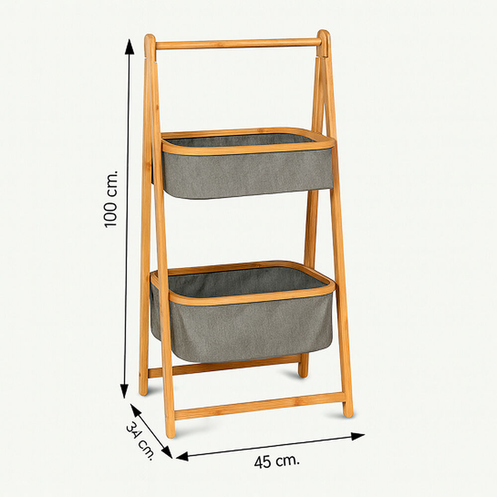 Organizador De Tela Plegable | Estante De 2 Niveles Para Baño Y Hogar Gris image number 2.0