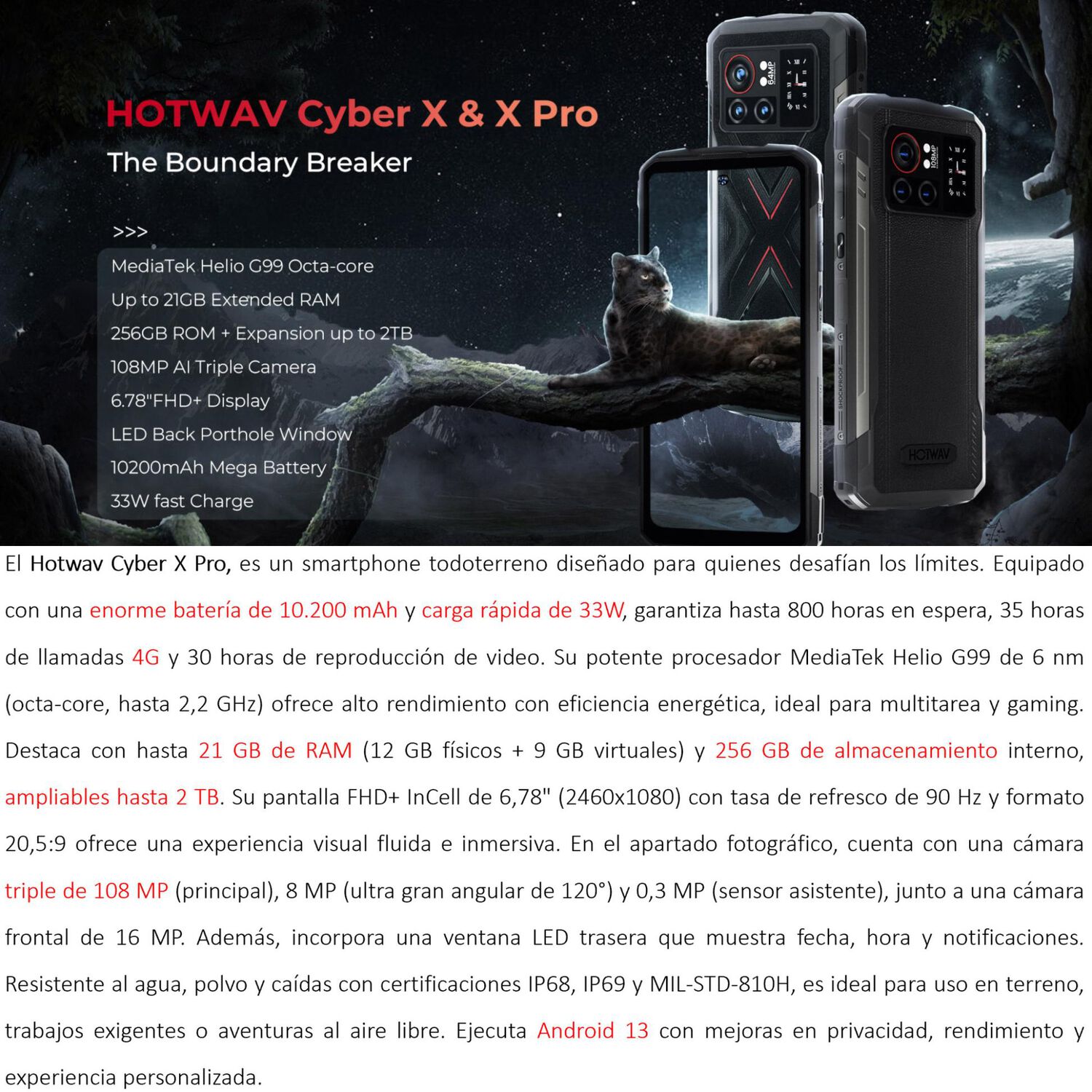Hotwav Cyber X Pro Smartphone Resistente 108mp, 21gb Ram Y Bater&iacute;a 10200mah image number 1.0