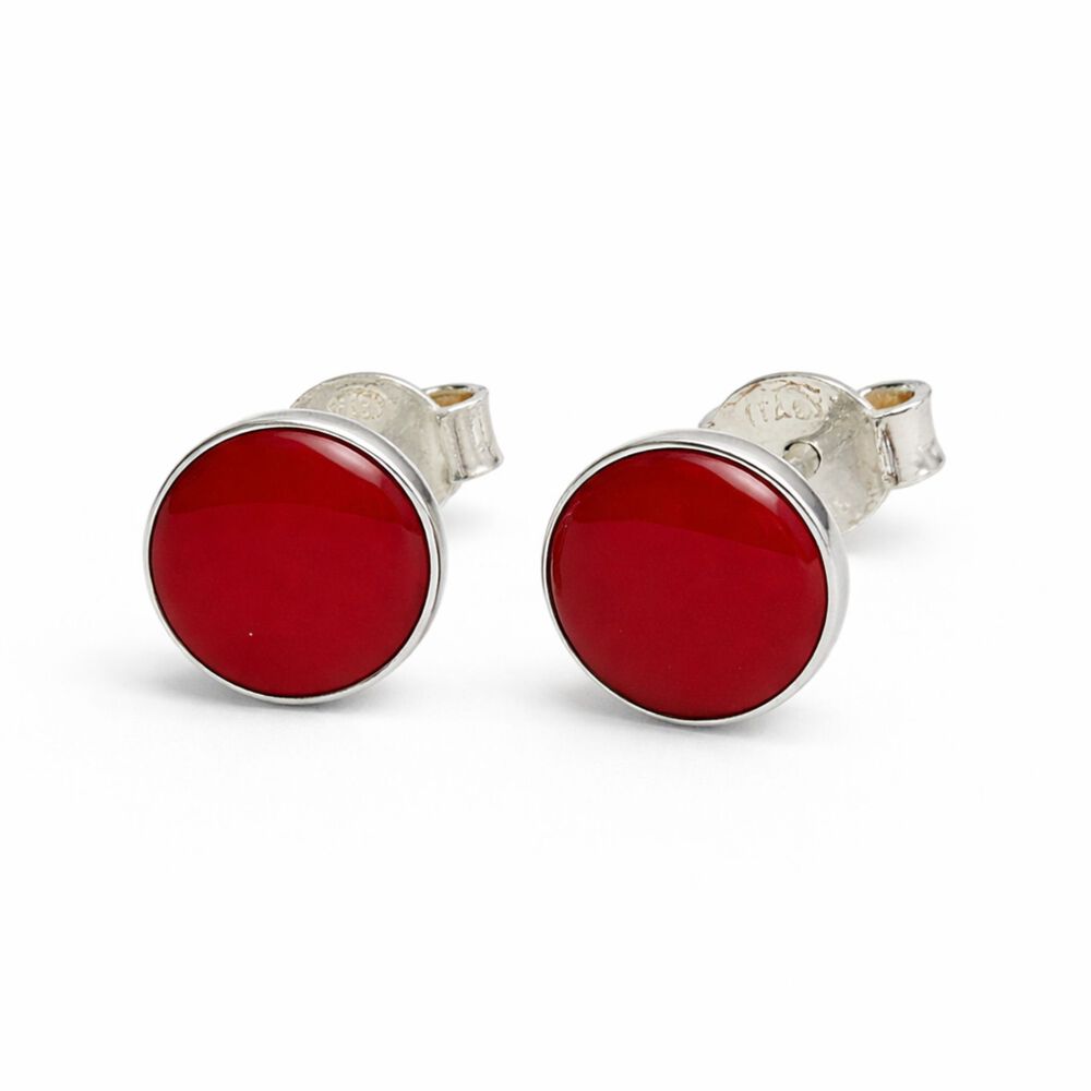 Aros Granate Circular Plata 950 Tornillo Mariposa Mujer Elegantes Piedra Rojo image number 0.0