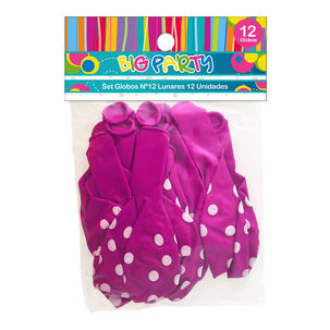Set 12 Un. Globo Impresos Lunares Fucsia Big Party
