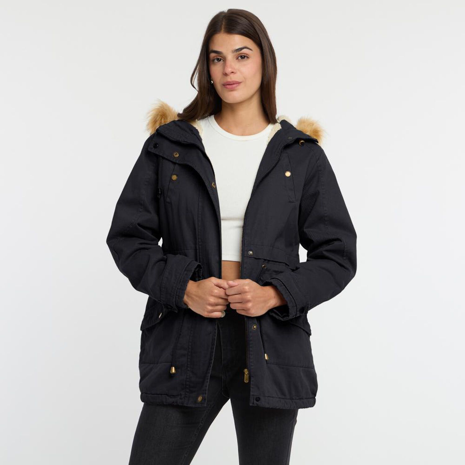 Chaqueta Regular Cuello Alto Con Capucha Con Piel Mujer Rolly Go image number 0.0